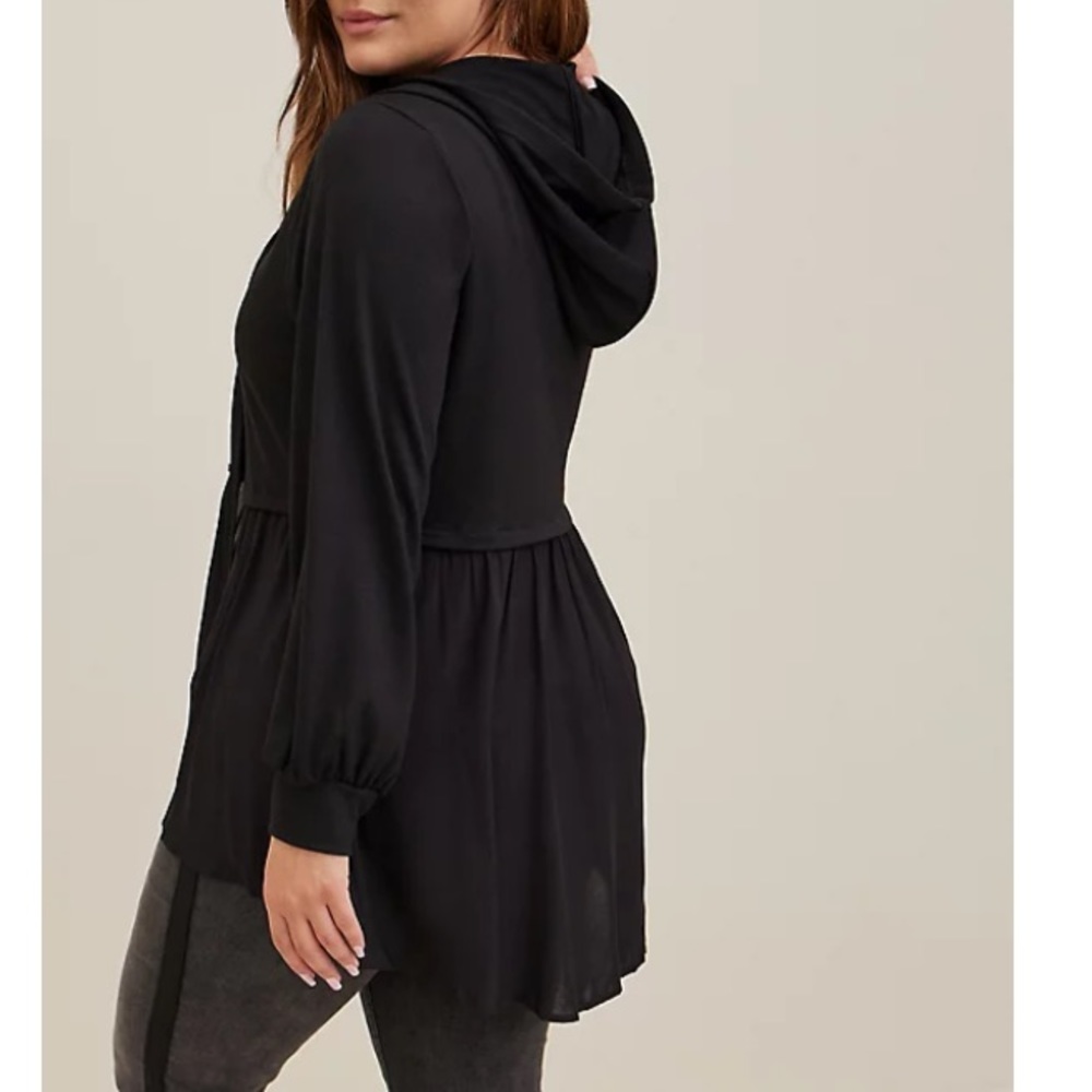 TORRID NWT HOODED KIMONO - MIXED FRENCH TERRY & CHALLIS BLACK